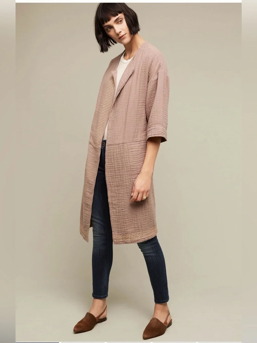 Saturday/Sunday Anthropologie Metallic Pop Cotton Gauze Robe Wild Mushroom M/L